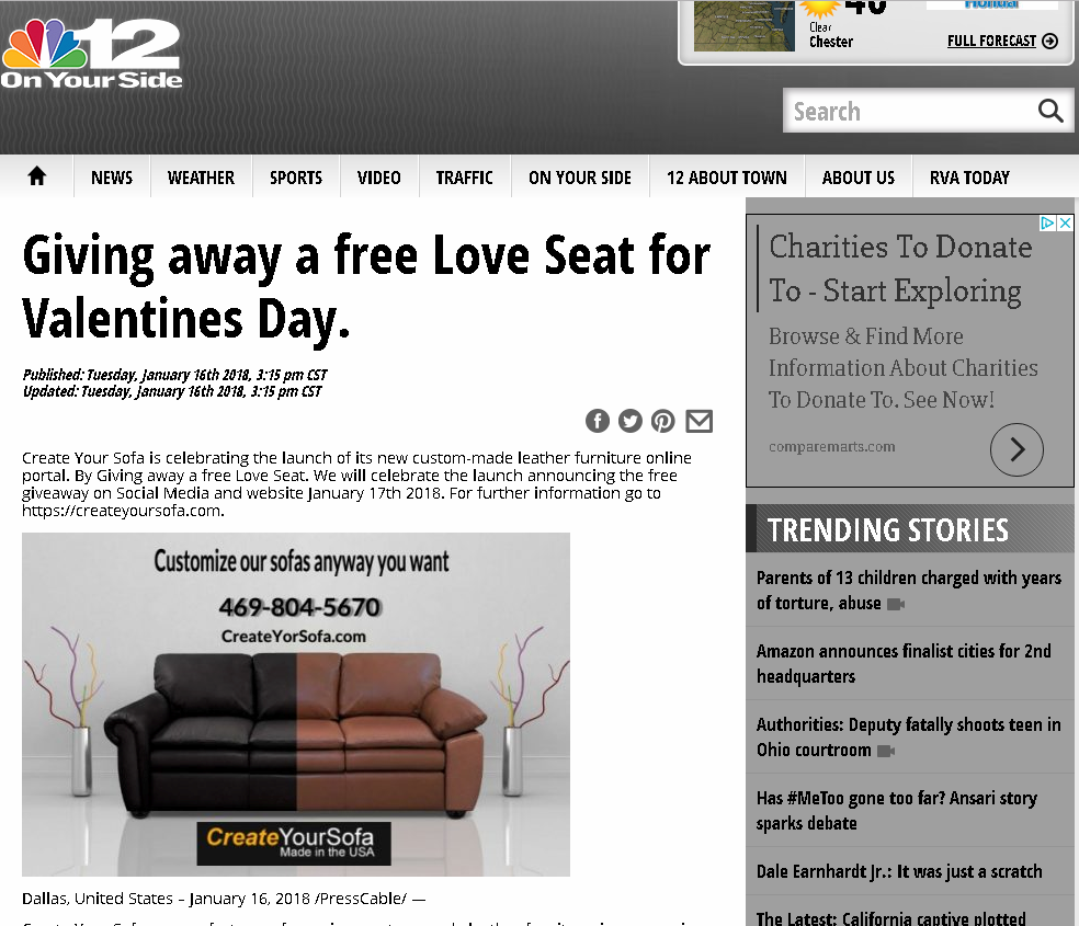 Free Love Seat for Valentines NBC12 WWBT