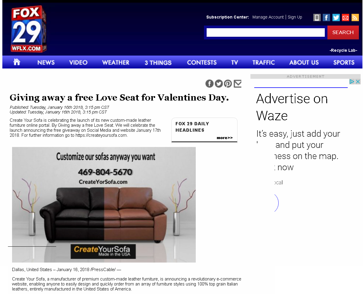 Loveseat-Giveaway-Fox-29-News